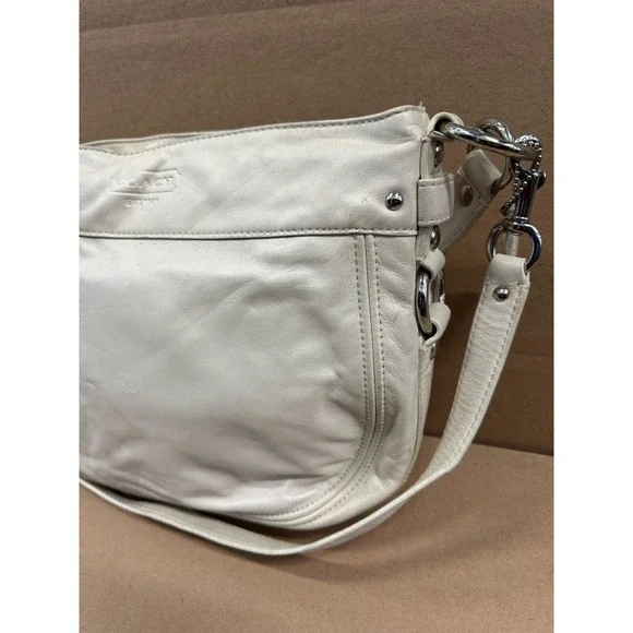 Coach Zoe Leathers‎ Shoulders Hobo Bag White w/ Pink Lining F14707 - Picture 7 of 9